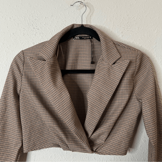 ZARA Plaid Blazer Crop Top Size Small