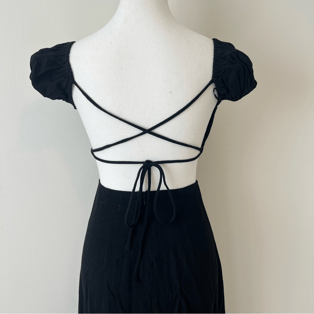 Hello Molly In Your Eyes Black Linen Cut Out Off Shoulder Maxi Dress Small