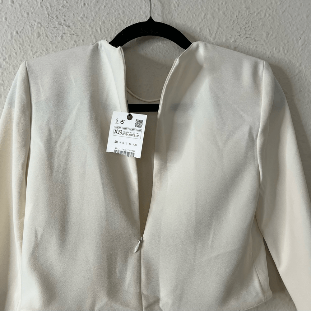 ZARA Long Sleeve Cropped Blouse Top NEW Size XS in Ivory