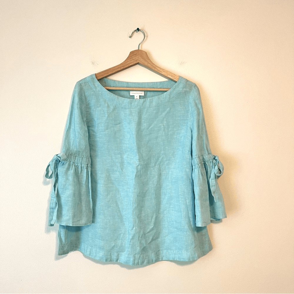 Charter Club Linen Bell Sleeve Blouse Top Size Medium