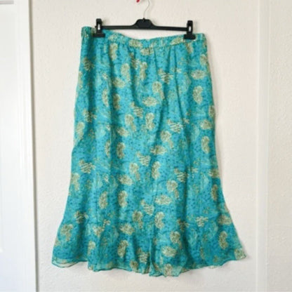 Terry Lewis Peacock Floral 100% Silk Top Midi Skirt Set NEW Plus Size 2X