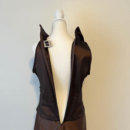 Tadashi Vintage Ruched Taffeta Gown  Chocolate Brown Maxi Size 12 Wedding Goth