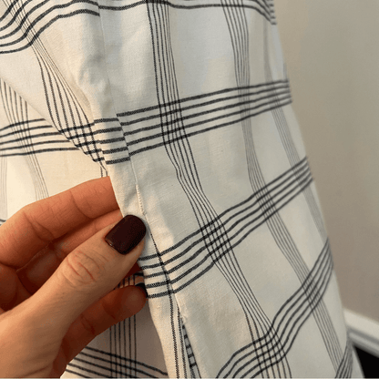 Theory Deep V Linen Blend Spring Plaid Midi Dress Size Medium in Ivory