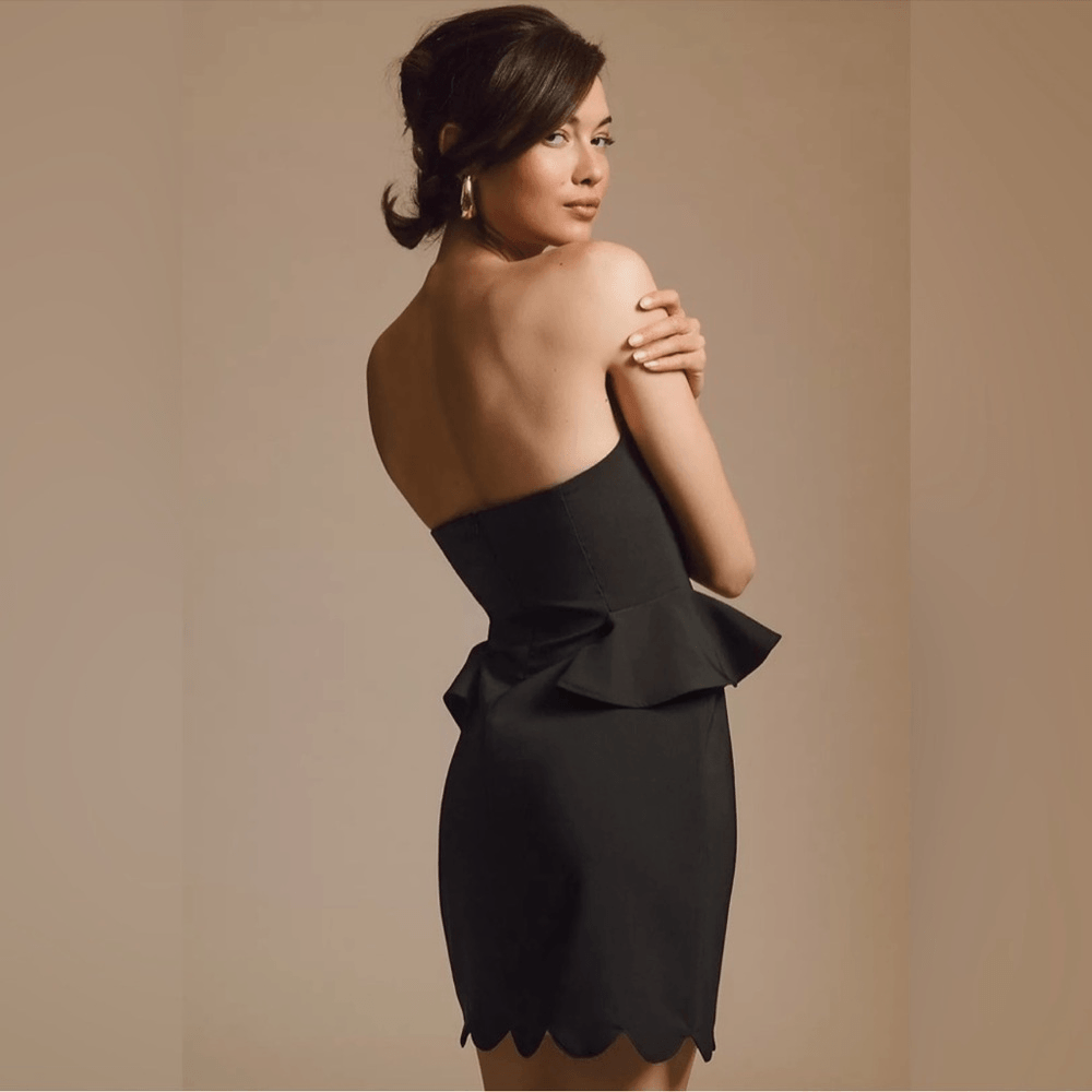 Anthropologie Eva Franco Strapless Peplum Mini Dress in Black NEW Size 8