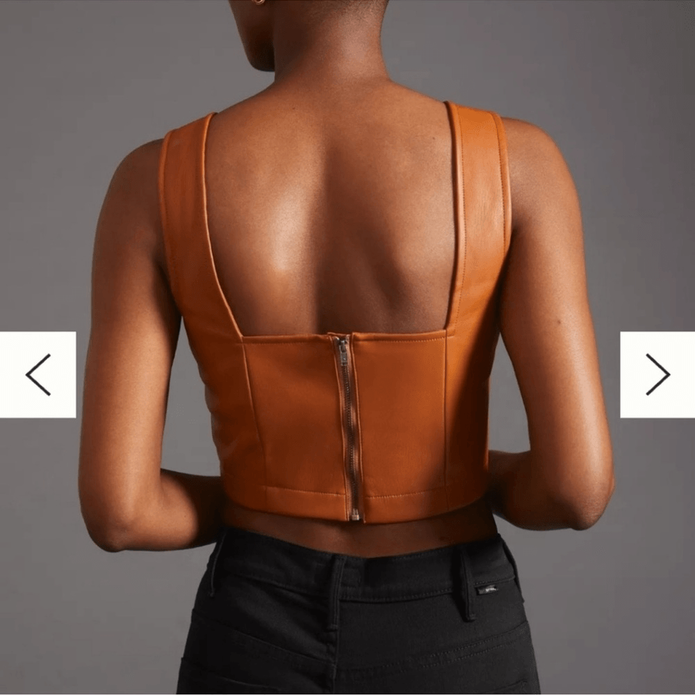 Anthropologie Maeve Faux Leather Cropped Notch Tank NEW Size 12