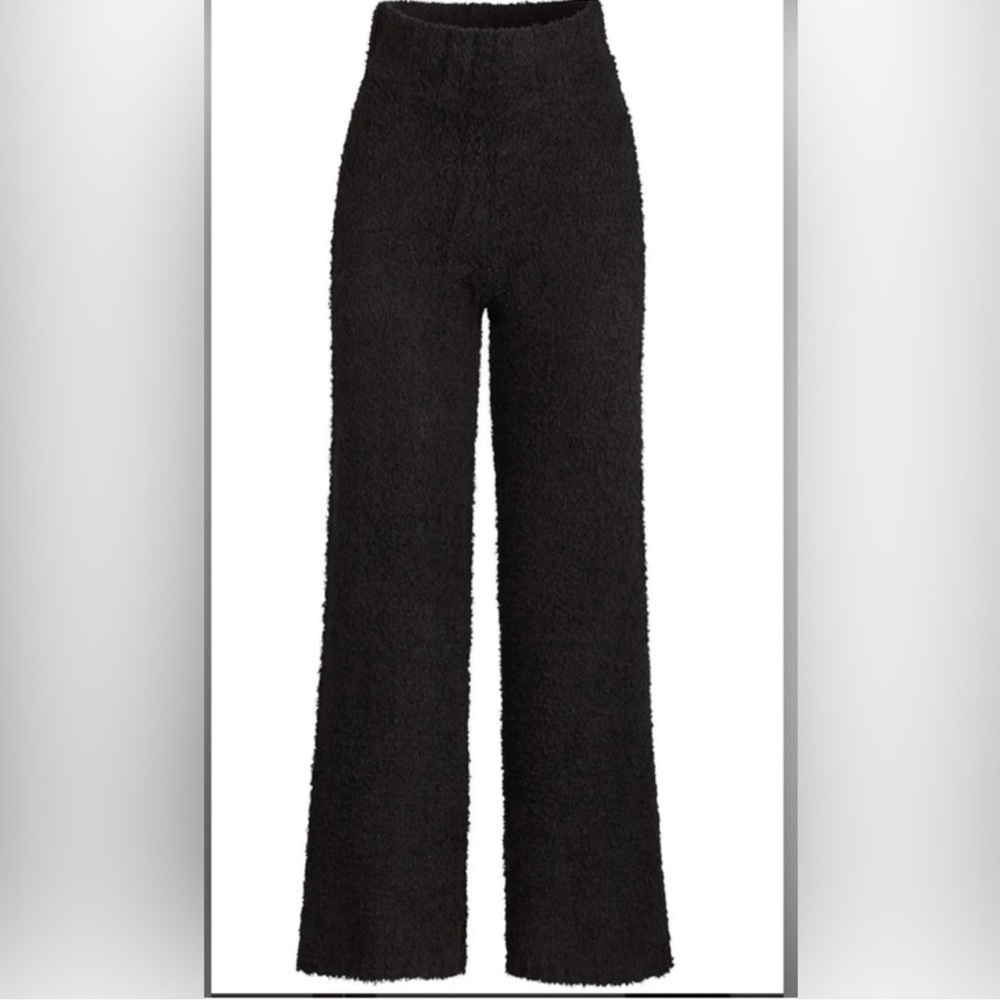 SKIMS Cozy Knit Fuzzy Teddy Sherpa Pants in Black Wide Leg Stretch Lounge