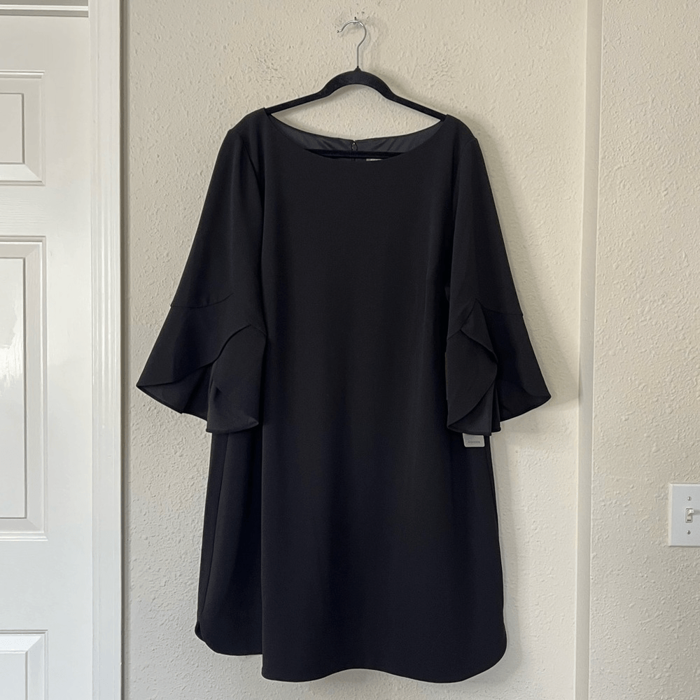 Vince Camuto Black Ruffle Tulip Sleeve Mini Shift Dress NEW Plus Size 20W
