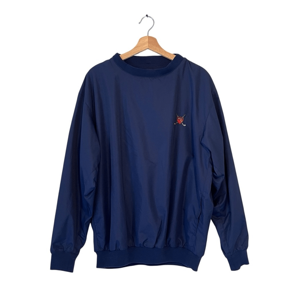 Vintage Polo Golf Ralph Lauren Navy Blue Pullover Windbreaker Size M Clubs Logo