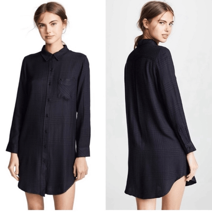 Rails Bianca Charcoal Shadow Plaid Flannel Shirt Dress Tunic Size Medium