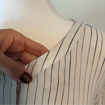 Eileen Fisher Pin Stripe Silk Georgette Crepe Print Long Tunic Shirt Blouse 1X