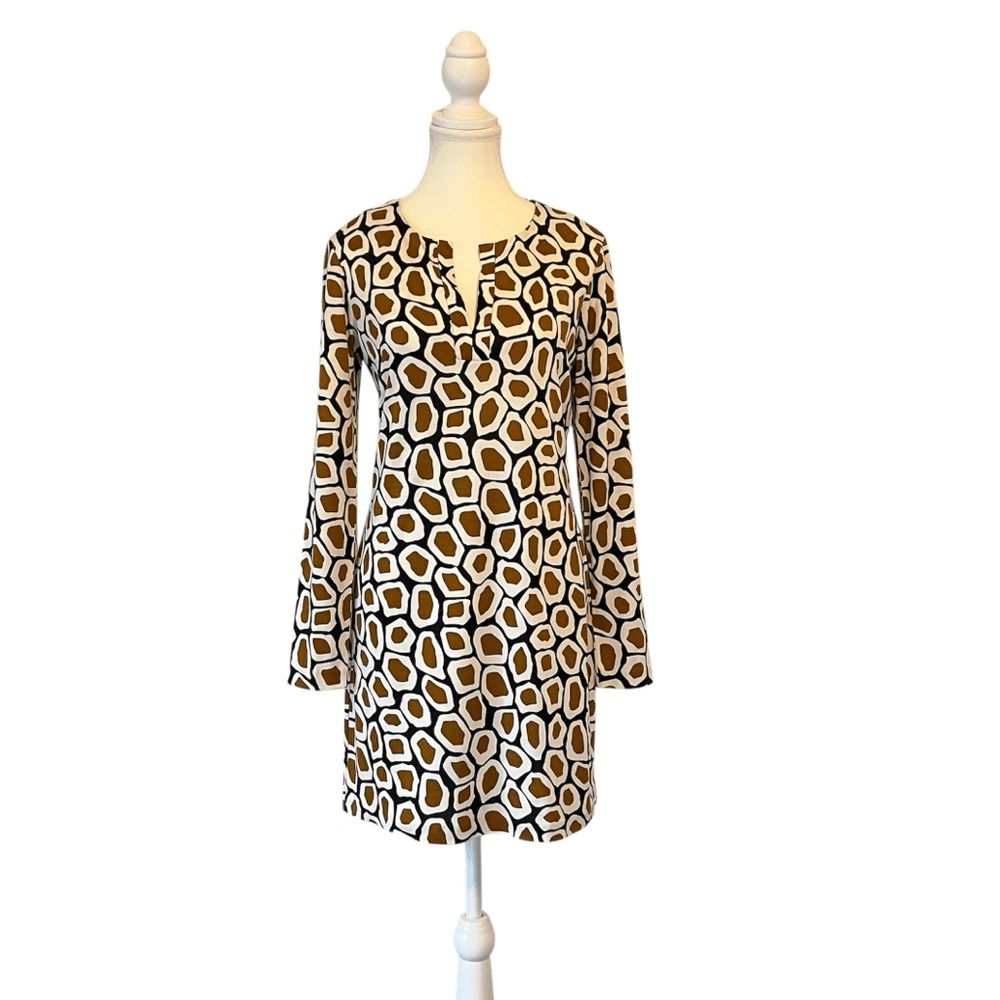Diane Von Furstenburg Reina L/S Leapord Silk Shift Mini Dress Size 6 Long Sleeve
