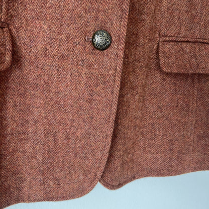 Talbots Shetland Herringbone Wool Blend Blazer Rust Brown Size 16 Classic Career