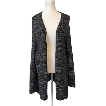 J. Jill Black & Gray Marled Textured Open Front Cotton Blend Cardigan Size Large