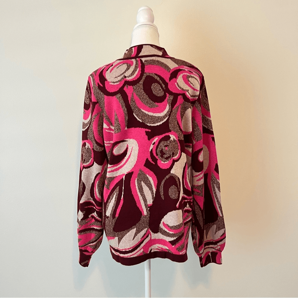 Boston Proper Jacquard Merino Wool Mock Neck Sweater Size L in Pink