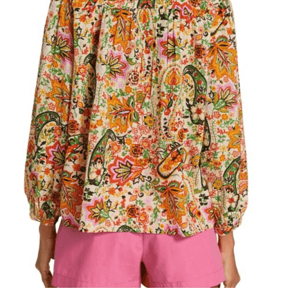 Ba&sh Bianca Long Sleeve Floral Blouse In Vert Small NEW Bohemian