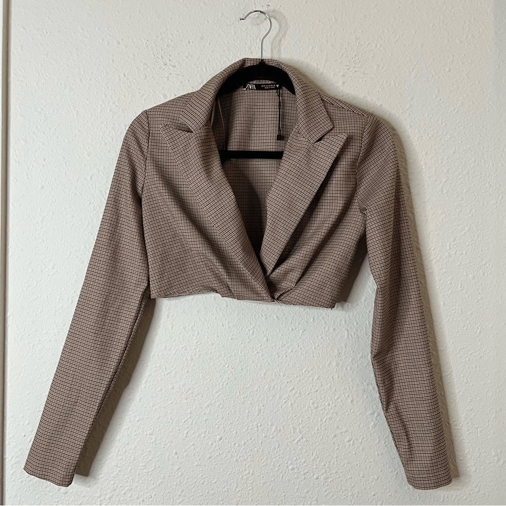 ZARA Plaid Blazer Crop Top Size Small