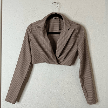 ZARA Plaid Blazer Crop Top Size Small