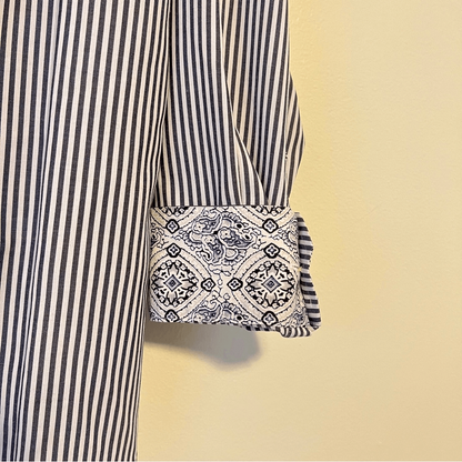 Talbots Striped Wrinkle Resistant Button Down Shirt Navy Blue White Size 16WP