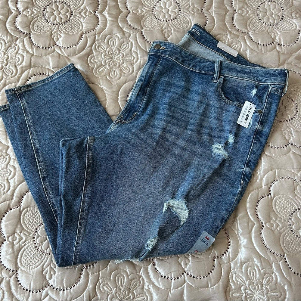 Old Navy Mid-Rise Rockstar Super-Skinny Distressed Jeans NEW Plus Size 28