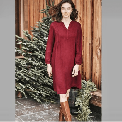 J. Jill Burgundy Brushed Twill Pintucked Mini Dress NEW Small Long Sleeve
