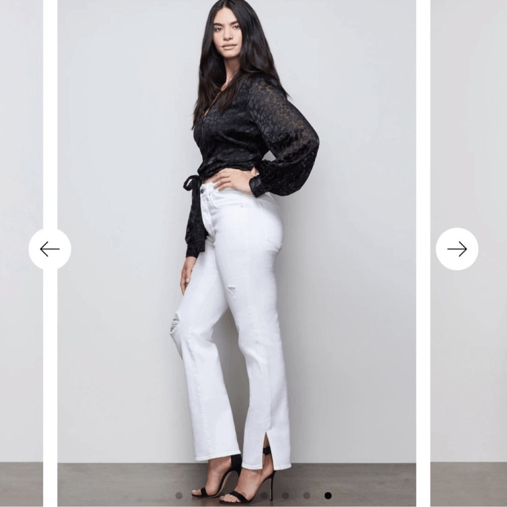 Good American Good Boy White Distressed Straight Jeans Size 2/26