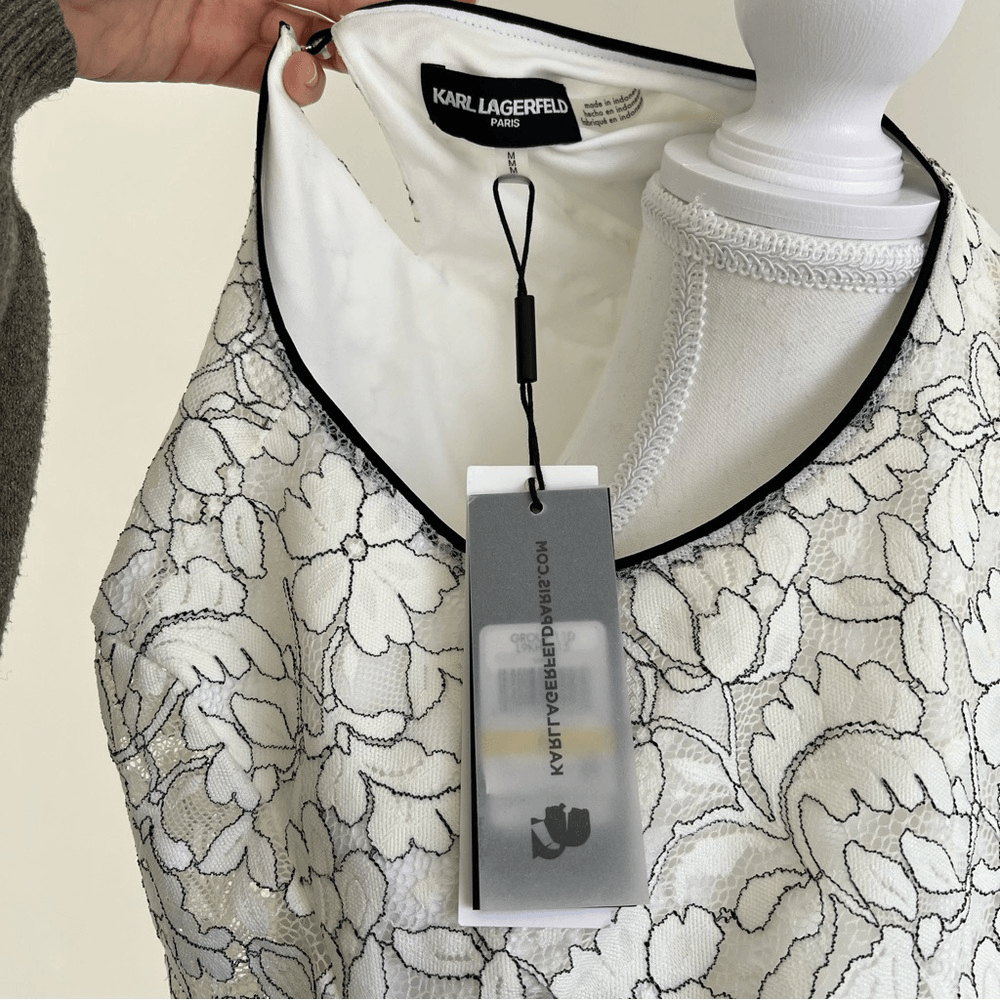 KARL LAGERFELD Paris Floral Lace Overlay Blouse Bell Sleeve NEW Size Medium