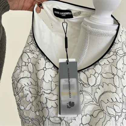 KARL LAGERFELD Paris Floral Lace Overlay Blouse Bell Sleeve NEW Size Medium