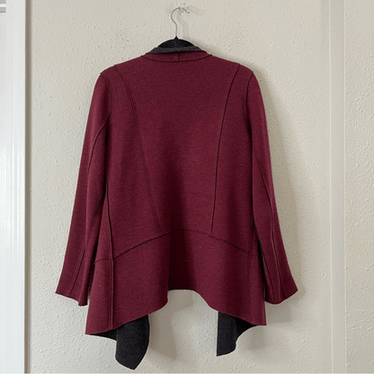 Eileen Fisher Burgundy Structured Moto Long Jacket Cardigan Medium Merino Wool
