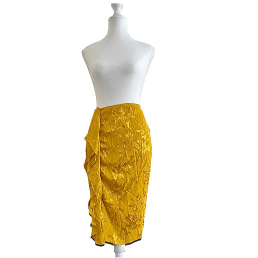 Zara Basic Yellow Floral Jacquard Pencil Skirt NEW Size XS
