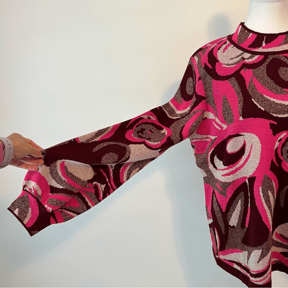 Boston Proper Jacquard Merino Wool Mock Neck Sweater Size L in Pink