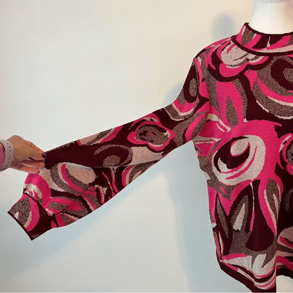 Boston Proper Jacquard Merino Wool Mock Neck Sweater Size L in Pink