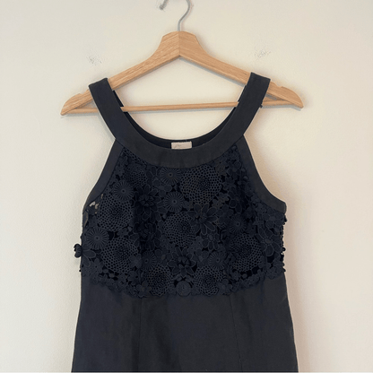 Anthropologie Postmark Oleander Blk Cotton Linen Floral Lace Sheath Dress Size 6