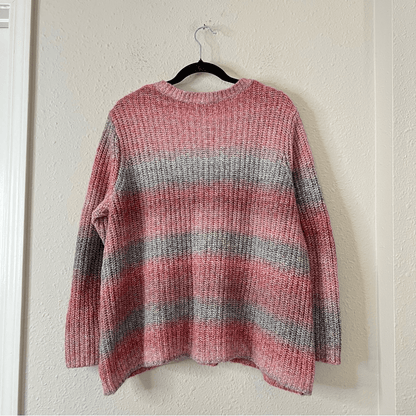 J. Jill Ombre Stripe Crewneck Sweater Wool Blend Size XL Petite Pink Gray Chunky