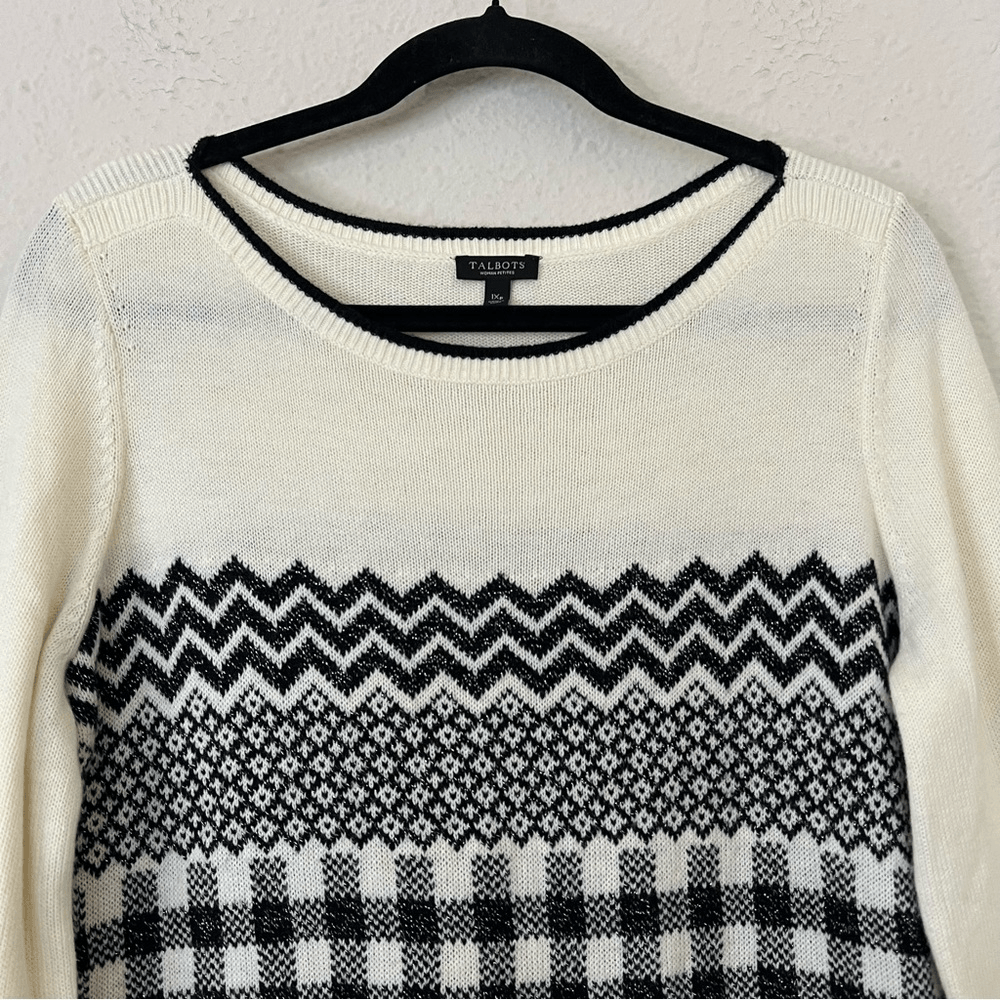 Talbots Wool Blend Geometric Print Crew Neck Sweater Size 1XP