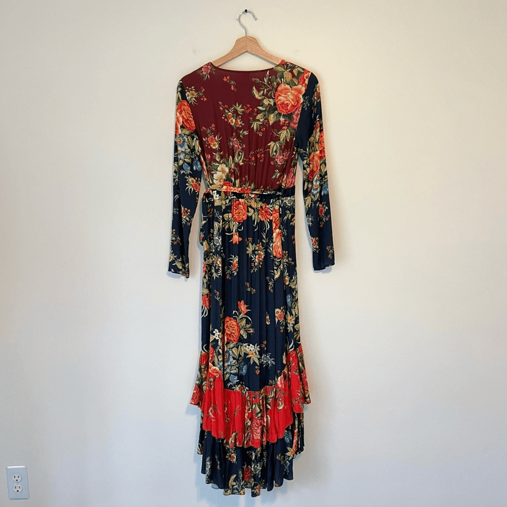 Anthropologie Farm Rio Audrey Wrap Maxi Dress Floral Long Sleeve Size SP