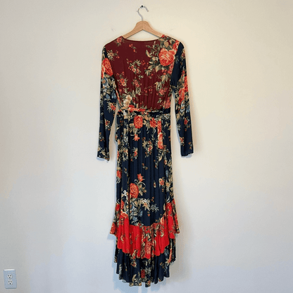 Anthropologie Farm Rio Audrey Wrap Maxi Dress Floral Long Sleeve Size SP