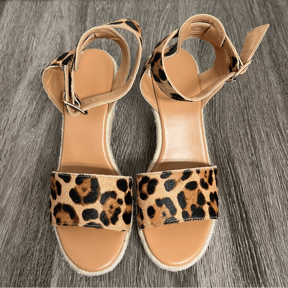 New J Crew Leopard Calfhair Wedge Espadrilles NWOT Size 7,5
