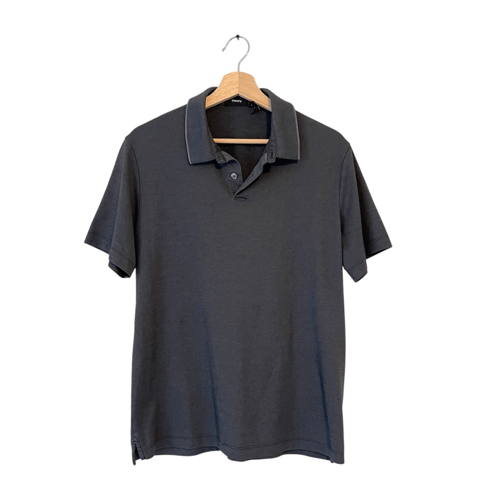 Theory Mens Cotton Polo Shirt Size Large in Dark Gray