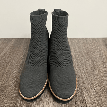 Eileen Fisher Amos London Grey Knit Wedge Ankle Boots Size 9