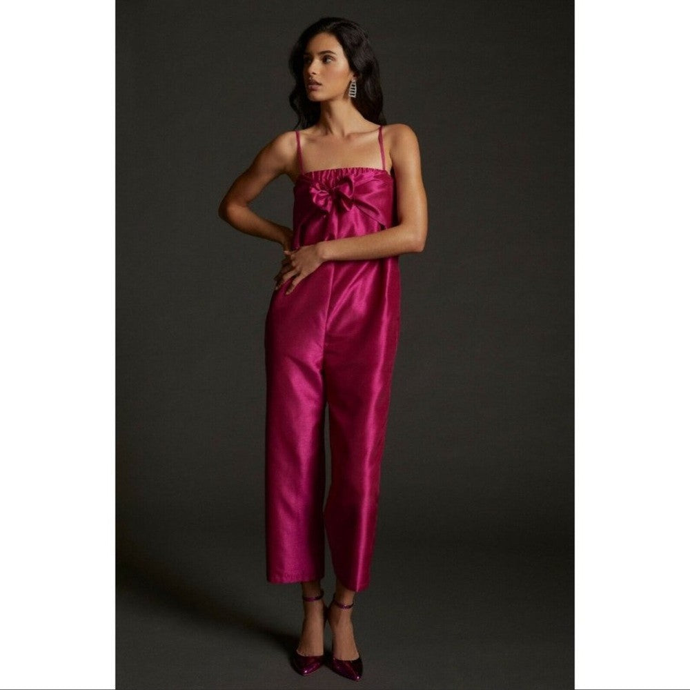 Anthropologie Hutch Satin Bow-Tie Jumpsuit NEW Size Medium