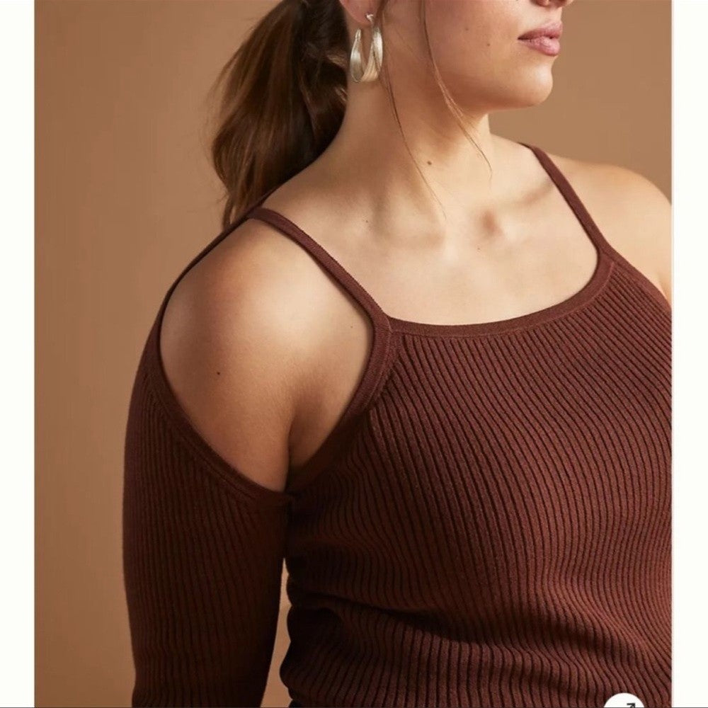 Anthropologie Ribbed Cut-Out Sweater Top NEW Plus Size 3X