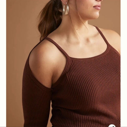 Anthropologie Ribbed Cut-Out Sweater Top NEW Plus Size 3X