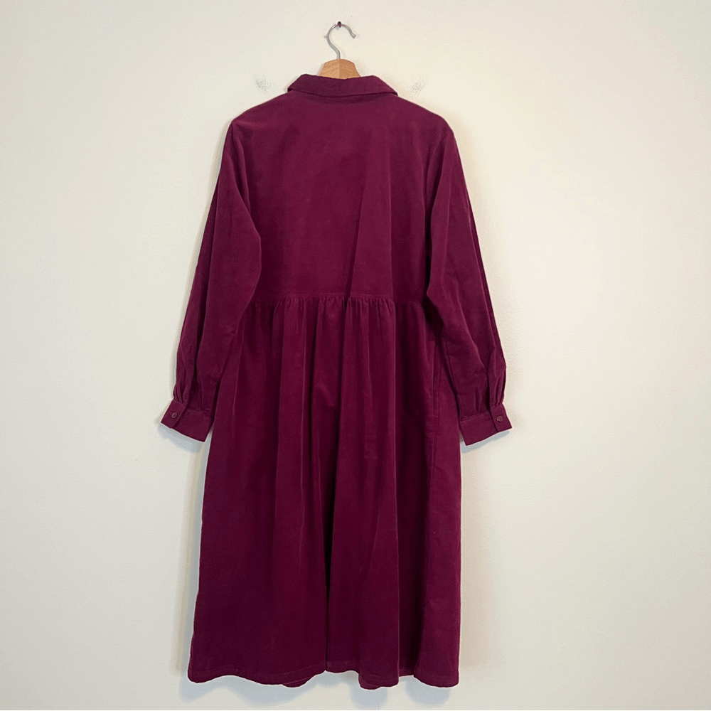 Woman Within Button Front Corduroy Midi Dress Size 16W Petite Purple Long Sleeve