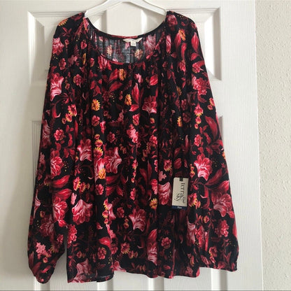 Terra & Sky Plus Size Peasant Floral Blouse Top 3X