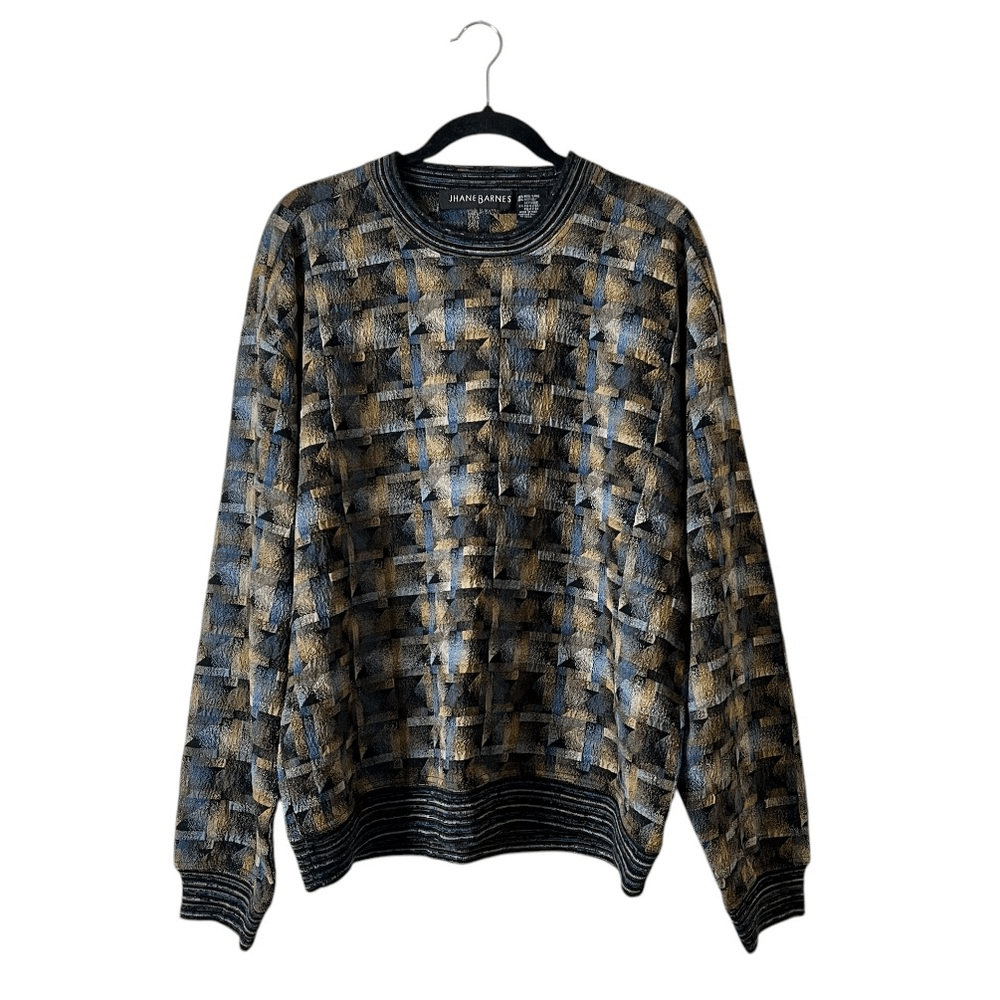 Jhane Barnes Vintage Wool Blend Sweater Size Large Crewneck Geometric Print
