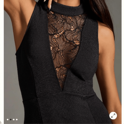 Anthropologie Mock-Neck Lace-Inset Fit & Flare Black Dress NEW Size Medium