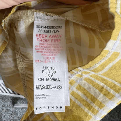 Topshop Yellow Check Mini Poplin Dress Size 6