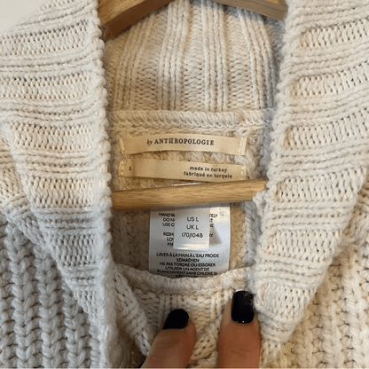 Anthropologie Fringed Mock Neck Ivory Sleeveless Sweater Vest Size Large