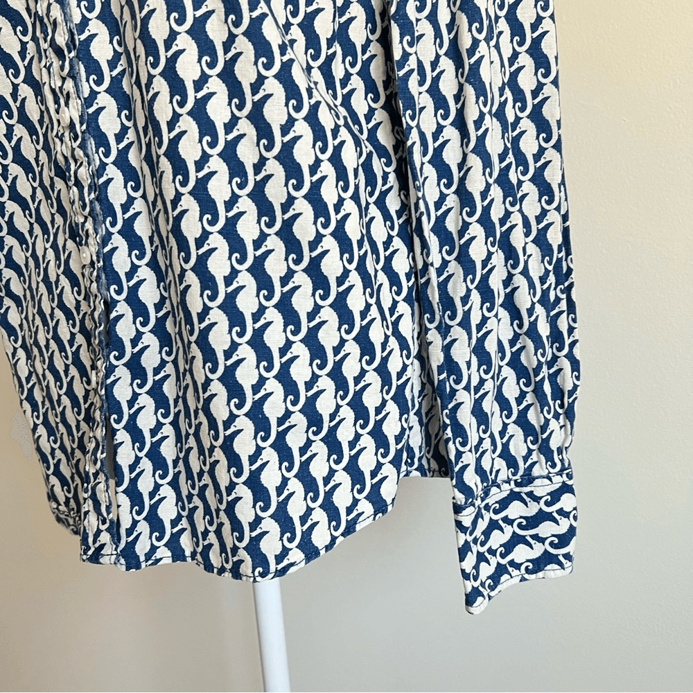 J. Crew Seahorse Linen Blend Button Down Boy Shirt Size 6 Nautical