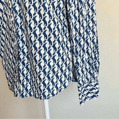 J. Crew Seahorse Linen Blend Button Down Boy Shirt Size 6 Nautical